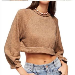 Free People Jade Cropped Pullover Sweater in Peach L